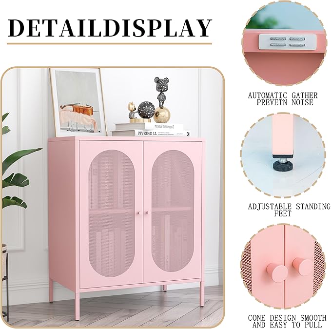 2 Door Accent Cabinet,Metal Storage Cabinet with Adjustable Shelf,Buffet Sideboard for Bed Room,Living Room,Entryway,Hallway,Home,Hotel,Office,Garage,Kitchen,1 Removable Shelf.