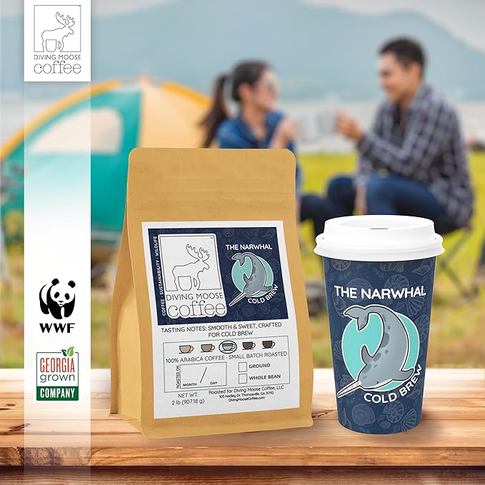 Diving Moose Coffee - The Narwhal Cold Brew Blend Medium Roast (32oz / 2 LB) - Lightly Sweet Specialty Grade Small-Batch Roasted to Order Smooth Not Bitter