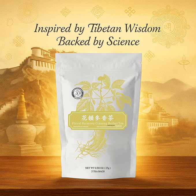 Herb Guru Floral Harmony Ginseng Herbal Blend with Rosa Rugosa and Chrysanthemum Flowers Natural Tea in Convenient Tea Bags | Herbal Infusion for Relaxation Wellness and Daily Balance