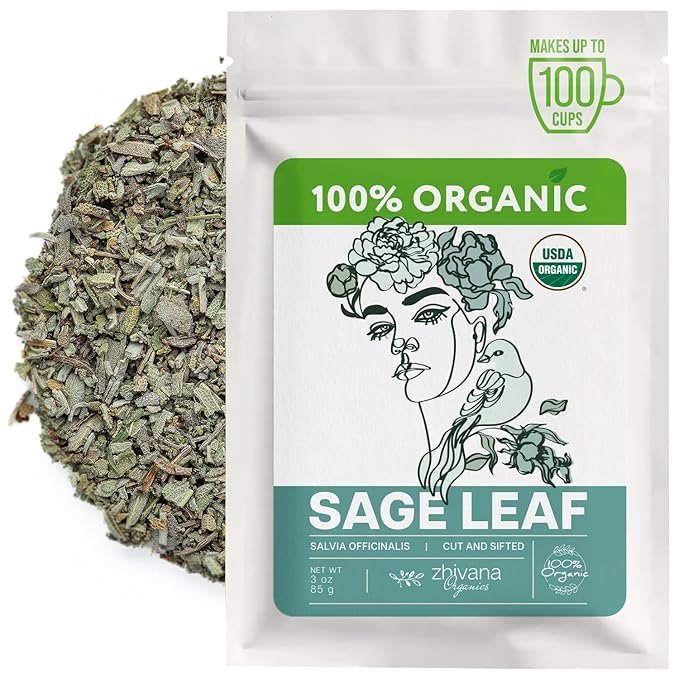 Organic Sage Leaves (4 oz.) - Sage Tea Loose Leaf (Salvia officinalis) – Salvia Tea for Mind & Body Wellness - Focus and Clarity