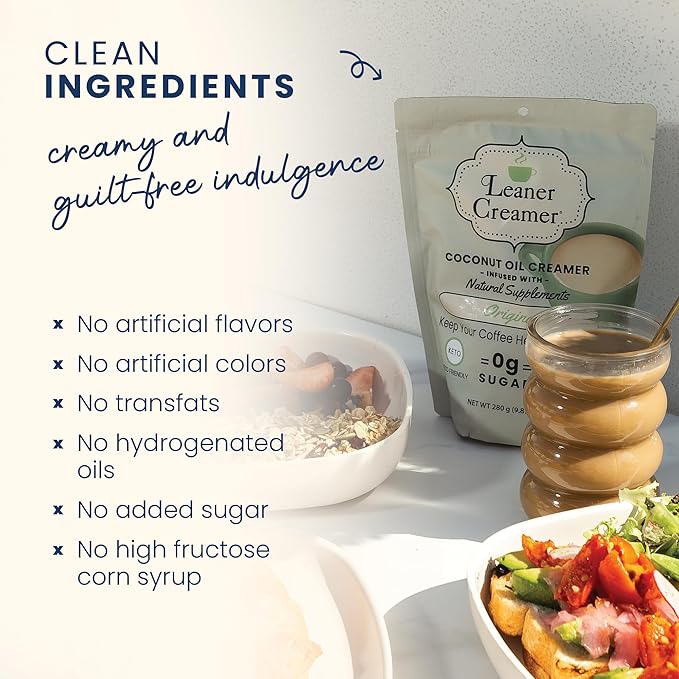 Leaner Creamer Coconut Creamer with Superfood Ingredients – Non-Dairy, Sugar-Free, Keto, Gluten-Free Powdered Coffee Creamer – Classic Original – 32oz
