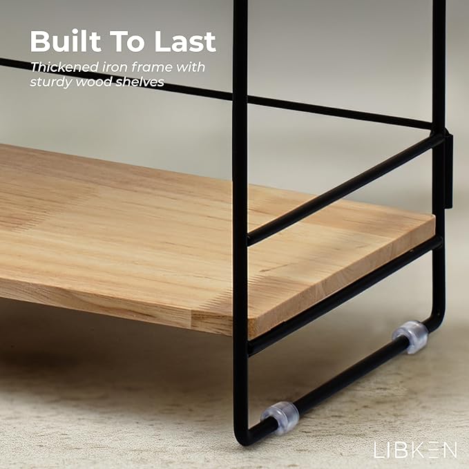 Wooden Coffee Bar Rack – 2-Tier Countertop Organizer with Detachable Back Rails – Minimal Scandinavian Design Storage Shelf for Kitchen, Office, Coffee Station, Bar & Bathroom