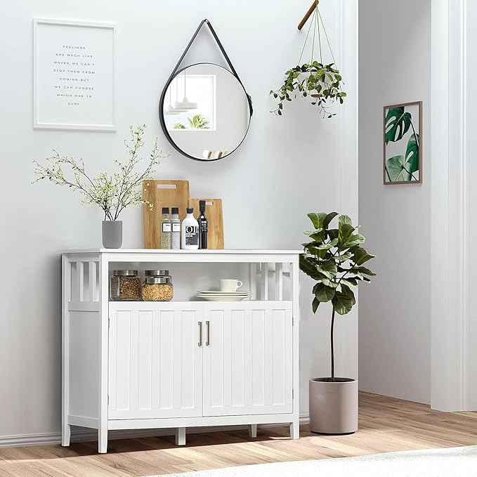 HOMCOM Sideboard Buffet Cabinet, Coffee Bar Cabinet with 2 Doors and Adjustable Shelves, Console Table for Kitchen Entryway Living Room, White
