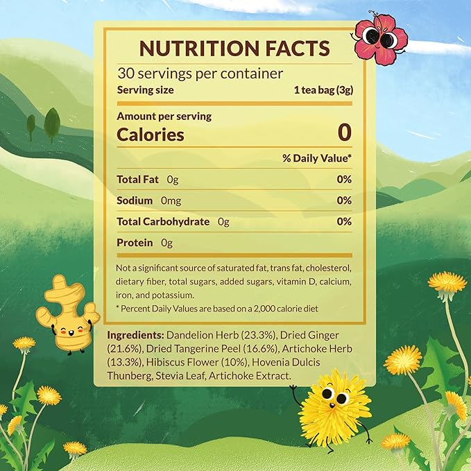 LoveinTea Dandelion Herbal Tea Bags, Detox Tea, 100% Natural Vietnamese Dandelion Blend, Caffeine-Free, Plant-Based Pyramid Bags, 30 Count