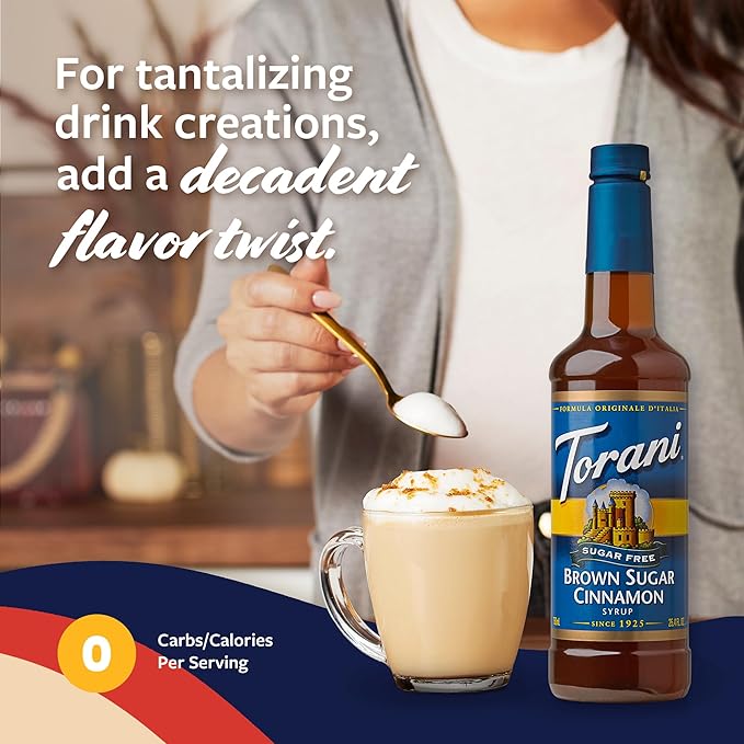 Torani Sugar Free Coffee Syrup, Brown Sugar Cinnamon Flavored Syrup for Drinks, Zero Calorie, Pump Included, 25.4 Fl Oz