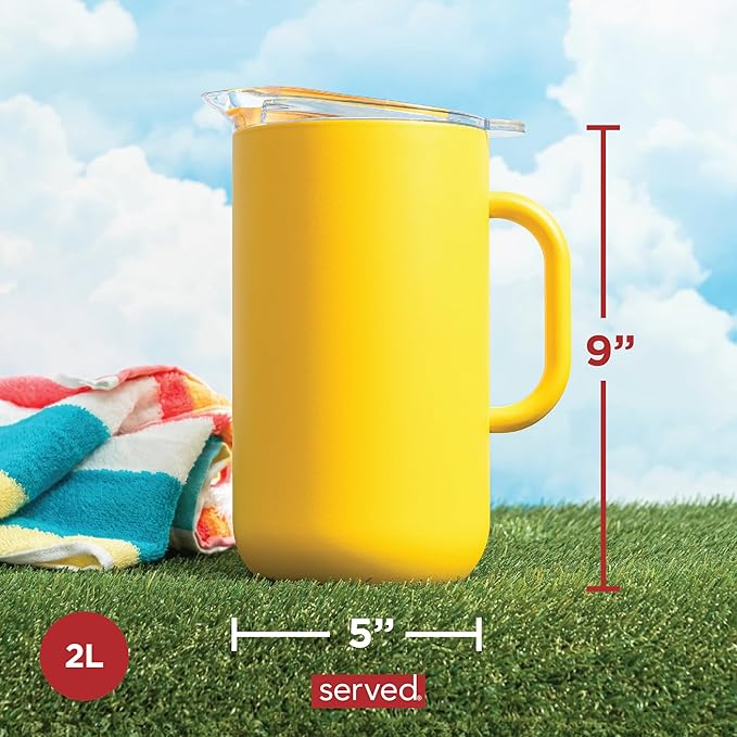 Served Premium Insulated Pitcher (2L/66oz) - Double Walled, Copper Lined Stainless Steel Pitcher with Lid - Vacuum Insulated Carafe for Hot Coffee, Tea, Iced Drinks, Water, Cocktails, and More