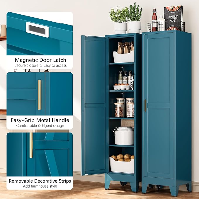 Tall Bathroom Storage Cabinet, 67" Narrow Metal Cabinets with One Door, Freestanding Tall Linen Cabinet, Skinny Metal Storage Locker for Home Office, Living Room