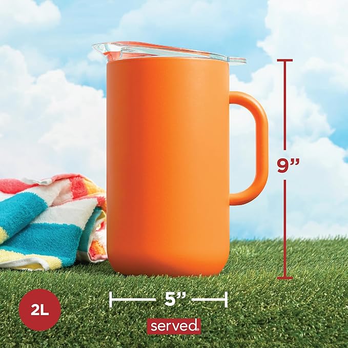 Served Premium Insulated Pitcher (2L/66oz) - Double Walled, Copper Lined Stainless Steel Pitcher with Lid - Vacuum Insulated Carafe for Hot Coffee, Tea, Iced Drinks, Water, Cocktails, and More