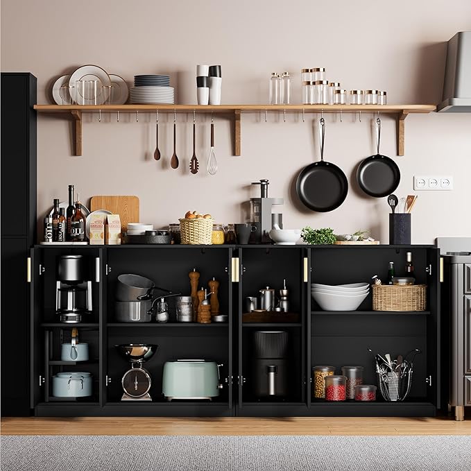 Cozy Castle Buffet Cabinet with Storage, Accent Storage Cabinet with Doors and Shelves, Wood Coffee Bar Sideboard Console Table for Kitchen Living Room Entryway Hallway, 35.4" Tall Black