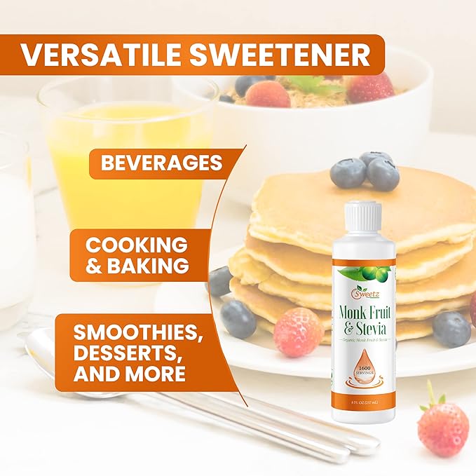 Monk Fruit & Stevia Liquid Sweetener Drops - Natural Sweeteners & Sugar Alternatives - Delicious Blend with No Bitter Aftertaste - Concentrated Sweetener Liquid Drops Extract – 2 FL OZ Glass Bottle (400 Servings)