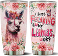 Llama Tumbler 20oz Cute Animal Gift for Women, Girls Who Freaking Love Llamas Lovers Flowers Perfect Birthday Christmas Valentine Wife Daughter Insulated Stainless Steel Coffee Cup with Lid