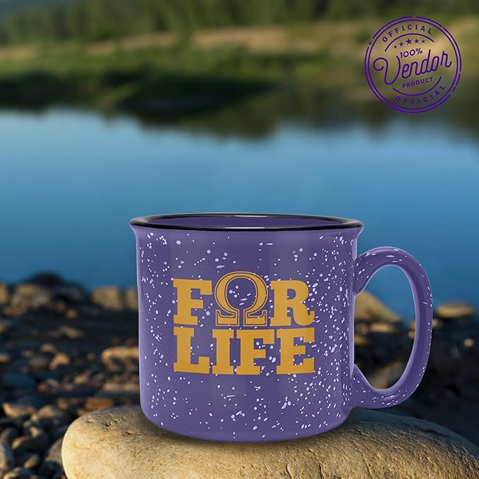 BBGreek Omega Psi Phi Fraternity Paraphernalia - Official Vendor - 15 oz Ceramic Campfire Mug - Omega For Life