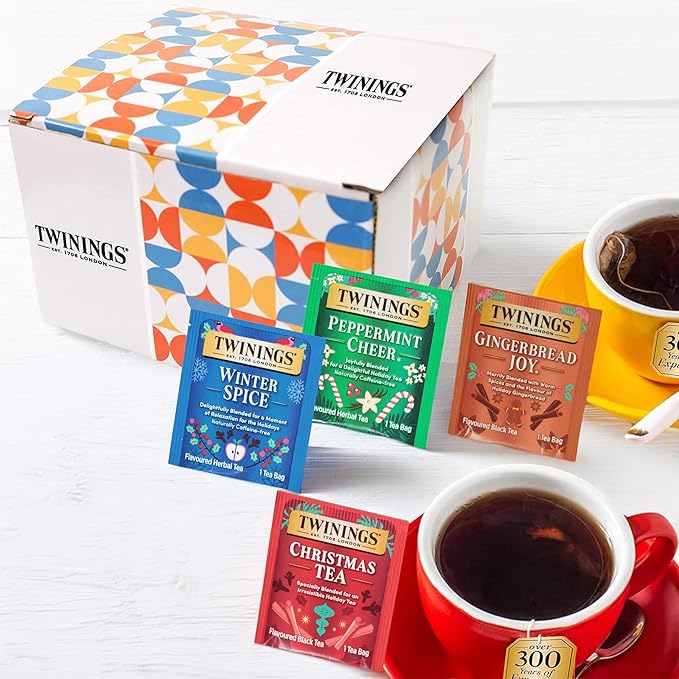 Twinings Christmas Holiday Variety Tea Bag Pack (20 Count), 4 Flavors Include Christmas Tea, Winter Spice, Gingerbread Joy, Peppermint Cheer, Seasonal Gift for Her, Him, Family, Friends