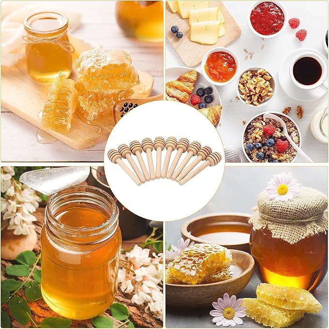 100Pcs 4inch Honey Dipper Sticks - Wooden Honey Dipper, 4 Inch Mini Honeycomb Stick, Honey Stirrer Stick for Honey Jar Dispense Drizzle Honey and Wedding Party Present