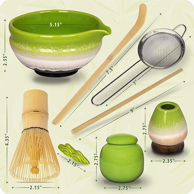9 Pcs Matcha Whisk Set – Bamboo Matcha Whisk, Bowl, Scoop and Sifter – Complete Matcha Tea Set and Kit for Making Matcha at Home, Cup and Accessories