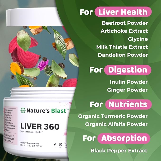 Liver 360 - Liver Cleanse Detox & Repair Powder with Milk Thistle, Turmeric & Artichoke Extract Fruit Punch Flavor – 30 Servings