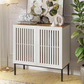 31.5" Farmhouse Buffet Cabinet with Metal Base, Adjustable Shelf & 2 Doors, Antique White Storage Sideboard for Kitchen, Dining & Living Room