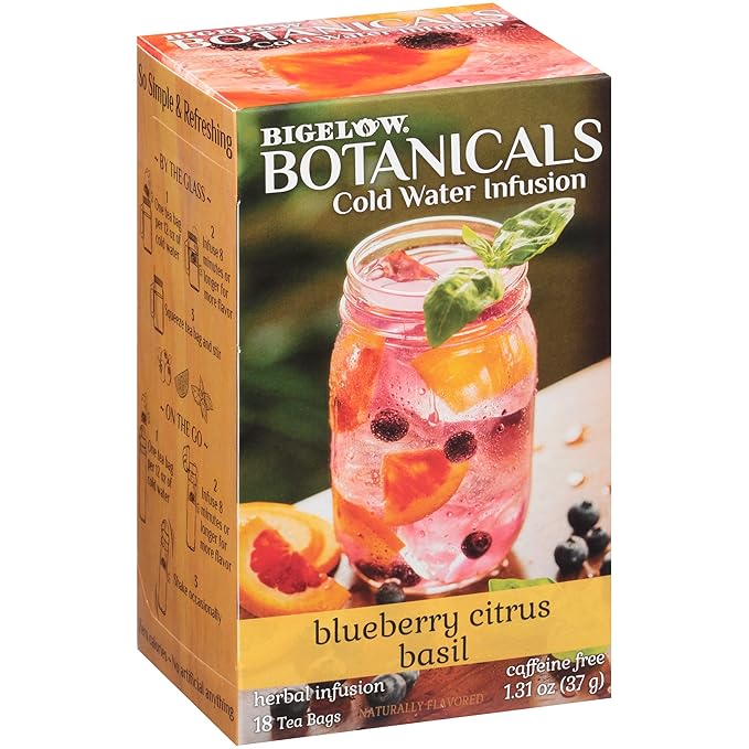 Bigelow Botanicals Cold Water Infusion Blueberry Citrus Basil Tea Bags 18 Count Box (Pack of 1), Herbal Infusion, Caffeine Free, 18 Tea Bags Total