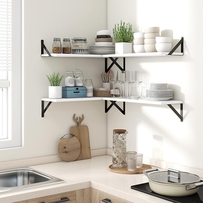 Axeman White Floating Shelves for Wall 55 Inch | 55W x 8D Rustic Wood Floating Shelves Set of 2 | 8" Deep Wall Shelves for Bathroom Kitchen Living Room | Bookshelf Display Shelves - White