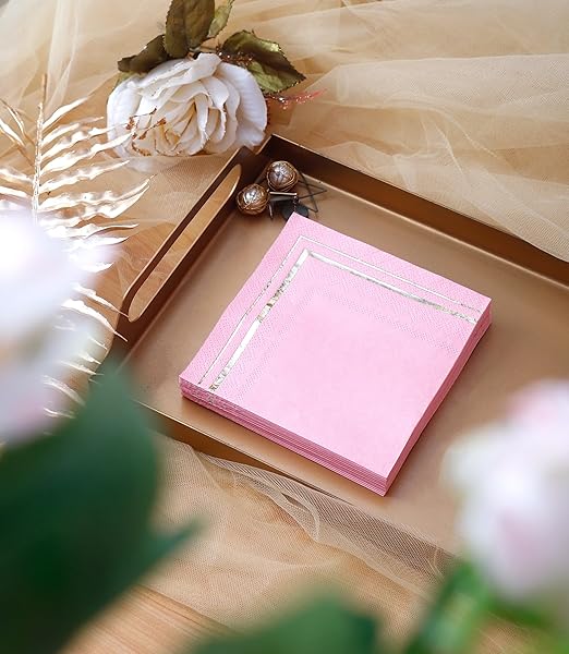 100 Pink Napkins - 4 Assorted Designs l 3-Ply Cocktail Napkins Folded 5 x 5 Inches l Bar Napkins Disposable Party Napkins Paper Napkins Dinner for Wedding Baby Shower Birthday (Assorted Pink)