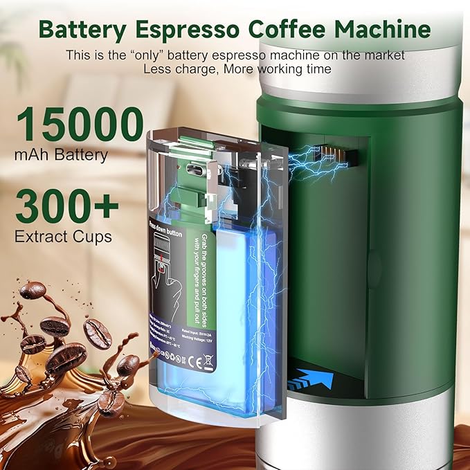 Portable Espresso Machine with Removeable Battery, 20 bar Mini Travel Coffee maker, Expresso Coffee Maker with USB-C,3-in-1 Car Coffee Maker Self-Heating, Ground Coffee & Capsule(Ns&DG)