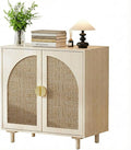 Small Buffet Cabinet with Storage, Credenza Cabinet with Rattan Decorated Doors, Magnetic Latch, Adjustable Shelf, 29.8x15.7x31.5 inches, Natural