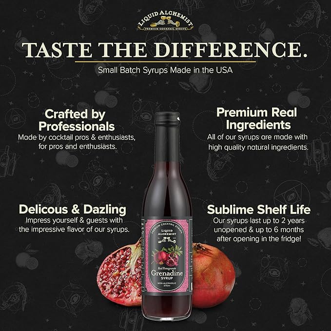 Liquid Alchemist Grenadine Syrup for Cocktails - Real Ingredients Make our Pomegranate Syrup the Perfect Shirley Temple Mix - Our Small Batch Grenadine is Non-GMO, Gluten Free & Vegan (12.7 oz)