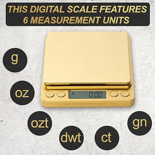 Street Kingz Gold Digital Jewelry Scale - High Precision 1000g Capacity Portable Food Scale with Multi- Unit Conversion & Piece Counting - Mini Scale Includes 2 Weighing Bowls
