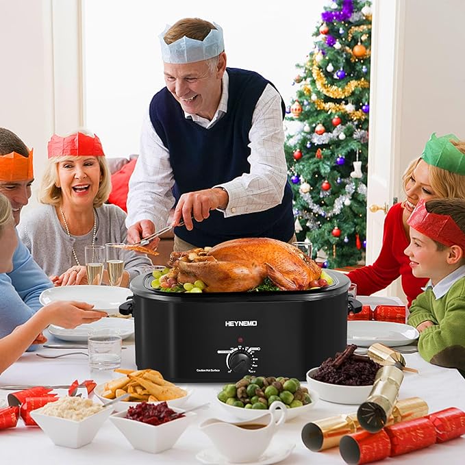 Roaster Oven 22Qt, Electric Turkey Roaster Oven Buffet with Self-Basting Lid, Cool-Touch Handles, Removable Pan and Rack, Stainless Steel, Black