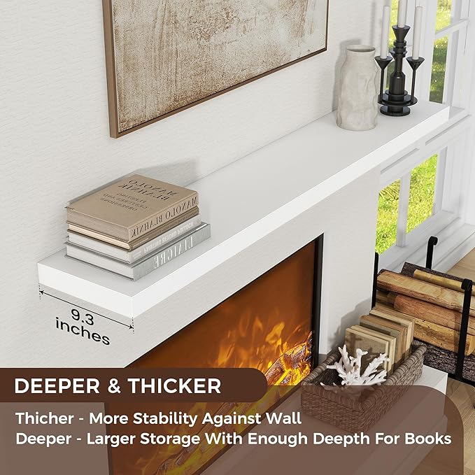 Floating Shelves for Wall, Engineered Wood Wall Shelves with Invisible Brackets for Living Room Bedroom Bathroom Office Kitchen Decor and Storage (White, 55" W x 9" D x 1.5" H) Set of 1