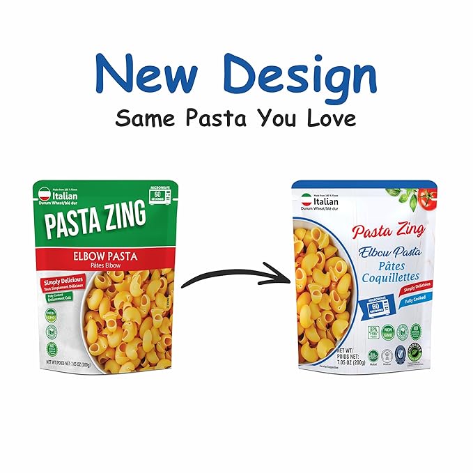 Pasta Zing Elbow Pasta, 100% Durum Wheat, 14g Protein, Made with 2 Clean Ingredients, Al Dente Bite, Zero Sodium & Cholesterol, Non-GMO, 7.05oz Pack of 7