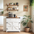 YESHOMY Coffee Bar and Accent Cabinet, Farmhouse Barn Door Buffet Sideboard with Drawer and Adjustable Shelf, Wide Desktop for Kitchen, Dining Room, Bathroom, Entryway, White＆Rustic