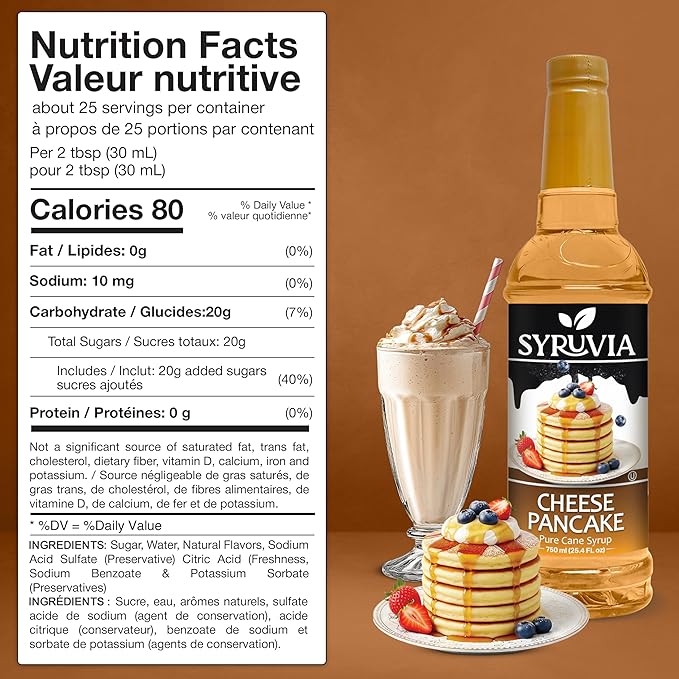 Syruvia Coffee Syrup, Cheese Pancake Flavored Syrup for Drinks, Lattes and Desserts – 25.4 fl oz
