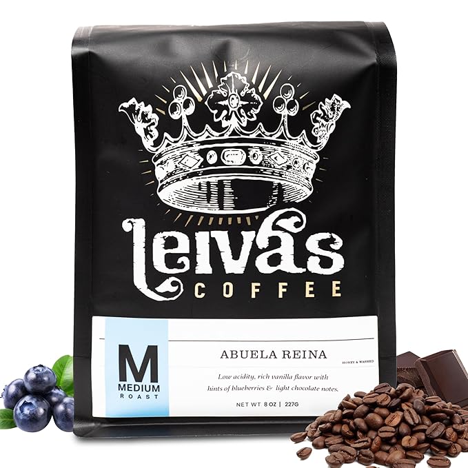 Leiva’s Medium Roast Whole Bean Coffee (8 Oz) - Roasted to Order, Single Origin Guatemalan Beans - Abuela Reina Whole Beans w/Vanilla, Blueberries & Chocolate Notes - Nutty, Earthy Low Acidity Roast