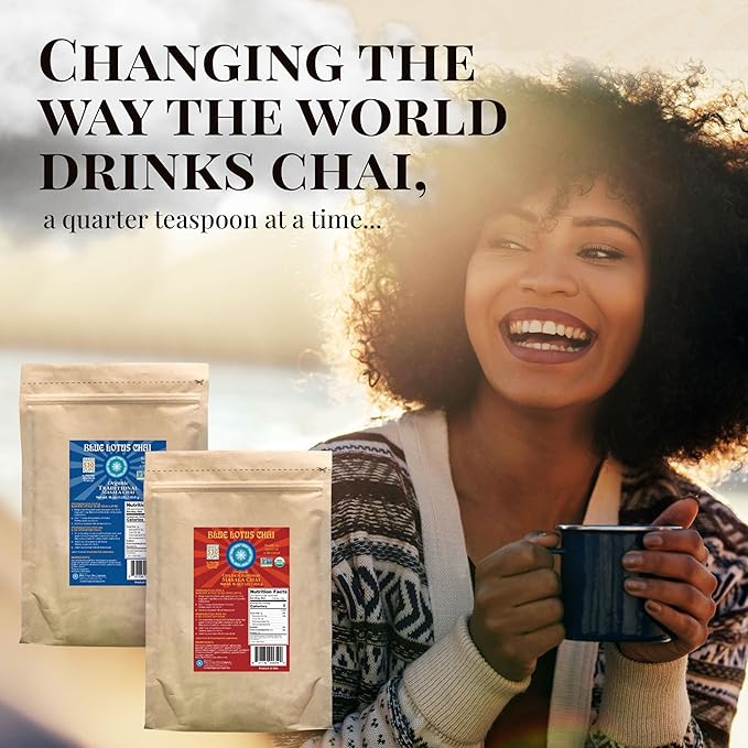 Blue Lotus Chai - Golden Rooibos Masala Chai - Makes 530 Cups - 1 Pound Bulk Bag Masala Spiced Chai Powder with Organic Spices - Instant Indian Tea No Steeping - No Gluten