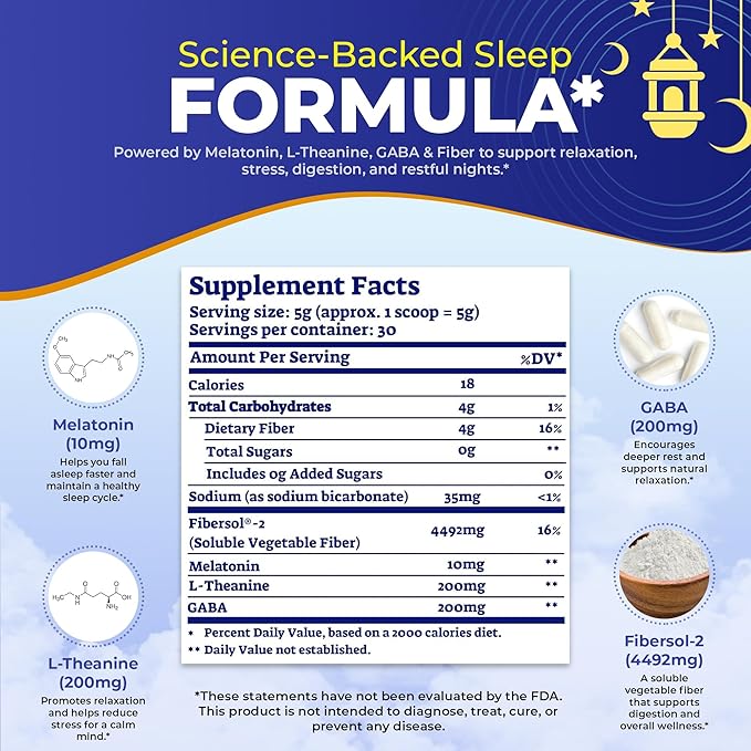 Dr Sugar Labs Sleep Aid Sweet Melatonin Blend – Sugar Replacement for Tea – 10mg Melatonin with L-Theanine, GABA & Fiber – Zero Sugar, Stevia-Sweetened – Made in USA, Third Party Tested – 30 Servings