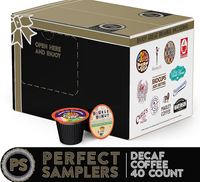 Crazy Cups Perfect Samplers Single Serve & Decaf K Cups Variety Pack, Unflavored & Flavored Decaf Coffee Pods, Decaffeinated Coffee for Keurig K Cups Machines, Hot or Iced Coffee, 40 Count
