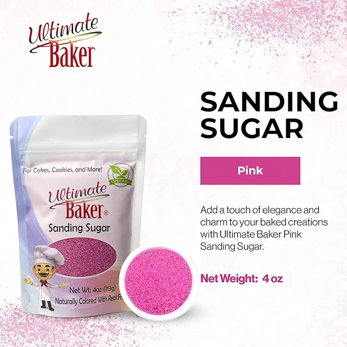 Ultimate Baker - Sanding Sugar, Pink - Vibrant, Naturally Colored Baking & Decorating Sugar, Perfect for Sprinkling on Cakes, Desserts & Confections, Medium Crystal - 4oz