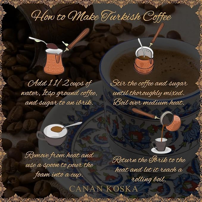 Canan Koska Turkish Coffee Medium Roast Ground Coffee 100% Arabica, Finely Ground for Rich Flavor and Smooth Texture, Ideal for Traditional Brewing in a Cezve - 3.5 Ounce (100g) - Pack Of 12