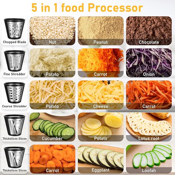 5 In 1 Professional Electric Cheese Grater, 150W Electric Cheese Shredder for Block Cheese Grater Shredder Salad Shooter for Cheeses, Shredded Carrots Cabbage and Nuts for Home Kitchen Use, BPA-Free