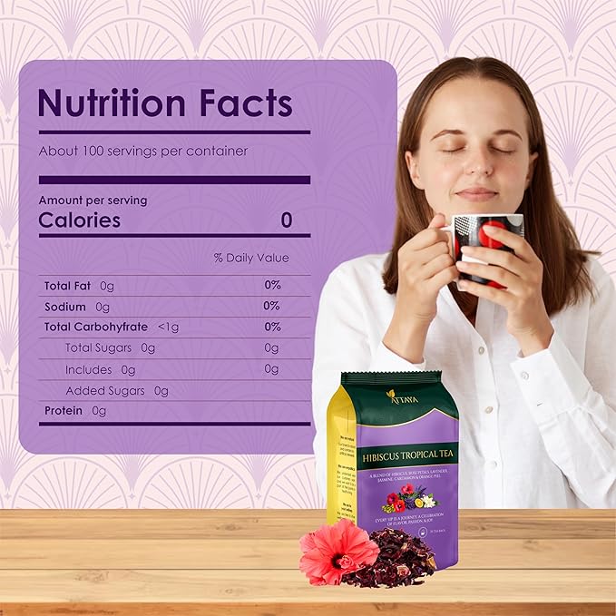 Attaya Hibiscus Tropical Herbal Tea Bags | 6-Herb Blend with Hibiscus, Rose Petals, Cardamom, Orange-peel, Jasmine & Lavender| 100 Caffeine-Free Pyramid Tea bags, Rich in Antioxidants & Vitamin C