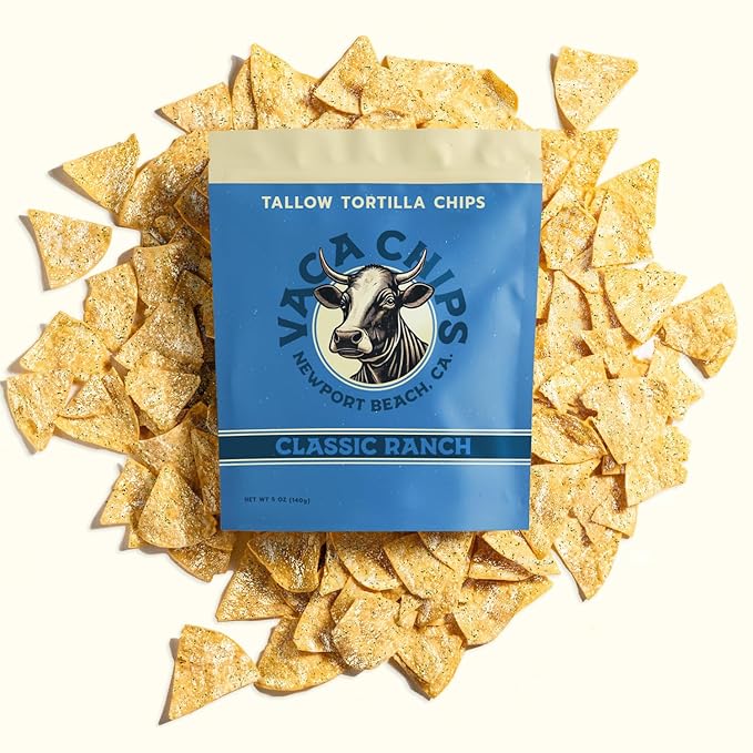 Vaca Chips – Beef Tallow Tortilla Chips, Classic Ranch Flavor – 3 Pack of 5 oz Bags – Seed Oil Free Snack Made with Organic Corn & Clean Ingredients – Gluten Free, No Preservatives, Cooked in Beef Tallow