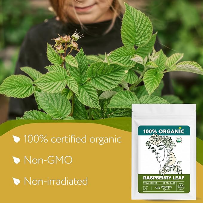 Organic Raspberry Leaf Tea Bags (40 TeaBags) - Red Rasberry Leaf Tea for Womens Cramps, Hormone Balance, Fertility – Te de Hoja de Frambuesa Roja