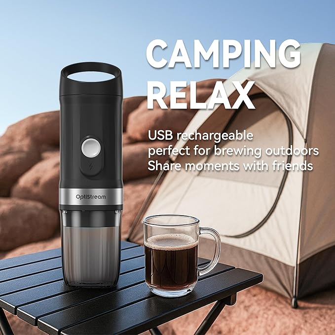 Portable Electric Espresso Machine, Travel Coffee Maker for Camping, Car Coffee Maker Self-Heating with USB-C, With Ground Coffee & NS Capsule for RV, Hiking, Office (Black)