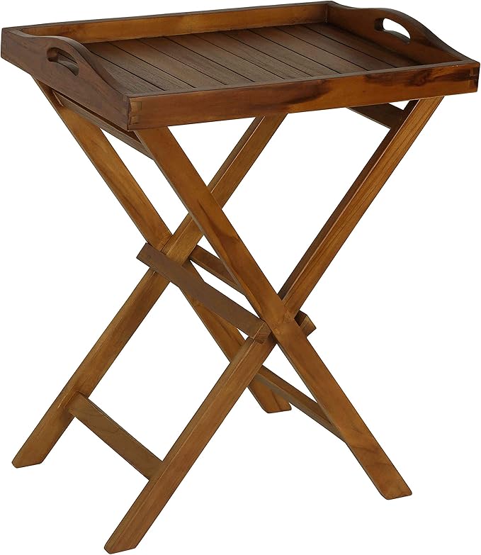 Bare Decor Kalos Outdoor Solid Teak Wood Tray Table, 30-Inch, Brown