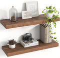 24 Inch Floating Shelves, 8 Inch Deep Floating Shelves for Wall, Hanging Shelf with Invisible Brackets, Deep Shelves for Bathroom, Bedroom, Living Room, Walnut, Set of 2