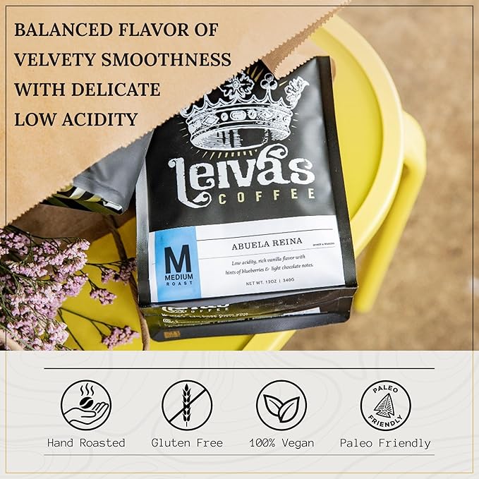 Leiva’s Medium Roast Whole Bean Coffee (8 Oz) - Roasted to Order, Single Origin Guatemalan Beans - Abuela Reina Whole Beans w/ Vanilla, Blueberries & Chocolate Notes - Nutty, Earthy Low Acidity Roast (2 Pack