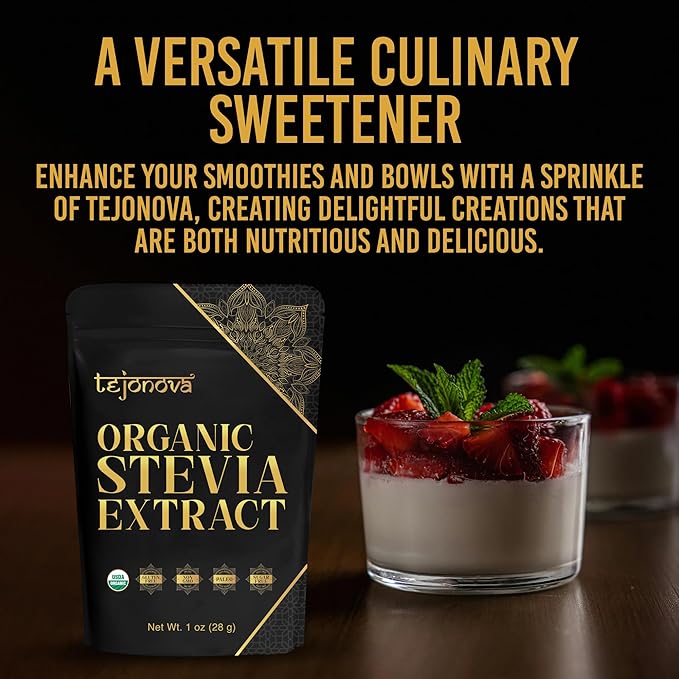 tejonova Organic Stevia Powder, 1oz, Stevia Sweetener, Stevia Organic from Stevia Leaf, Stevia Extract Powder, Zero Calorie Sweetener, Stevia Sugar Substitute, Pure Stevia No Additives, 200 Servings