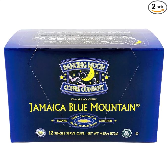 Dancing Moon Coffee Pods - 100% Jamaica Blue Mountain Medium Roast - K-Cup Compatible Keurig Coffee Pods - Small-Batch Crafted, Supports Military Charity (2 Pack)