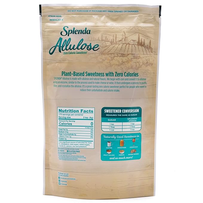 SPLENDA Allulose Plant Based Zero Calorie Sweetener For Baking & Beverages, 3 Pound Resealable Pouch